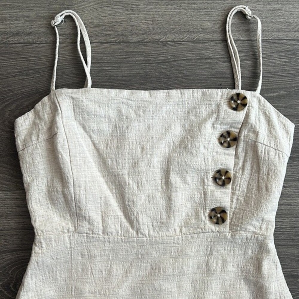 Urban Outfitters Riley Button Front Mini Dress Size 0 Linen & Cotton Beige Cream - Picture 4 of 12